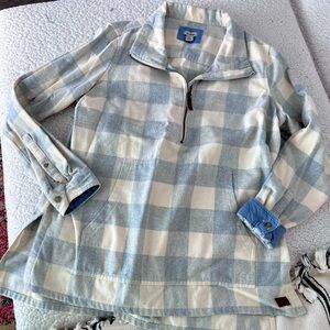 L.L. Bean Flannel Women's Large Quarter Zip Cotton Picnic Pattern Outdoor Plaid